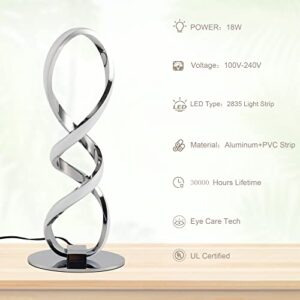 Adebime LED Modern Table Lamp, Small Unique Bedside Table Lamp Spiral Lamp Stepless Dimmable Silver Nightstand Lamp 12W, 3200K Warm White Modern Desk Lamp, Side Table Lamp for Living Room Bedroom