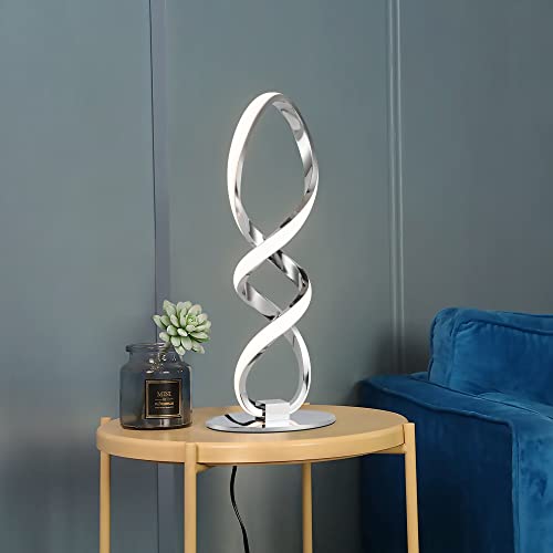 Adebime LED Modern Table Lamp, Small Unique Bedside Table Lamp Spiral Lamp Stepless Dimmable Silver Nightstand Lamp 12W, 3200K Warm White Modern Desk Lamp, Side Table Lamp for Living Room Bedroom