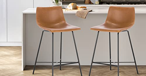 Poly and Bark Paxton 24” Counter Stool, Set of 3 Tan