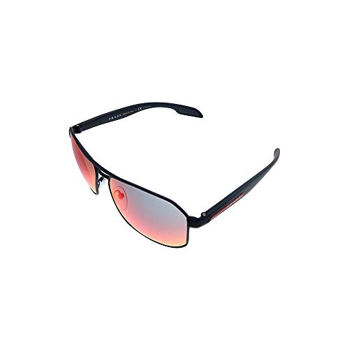 Prada Linea Rossa PS 51VS DG09Q1 Black Metal Pillow Sunglasses Red Mirror Lens