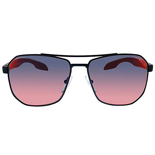 Prada Linea Rossa PS 51VS DG09Q1 Black Metal Pillow Sunglasses Red Mirror Lens