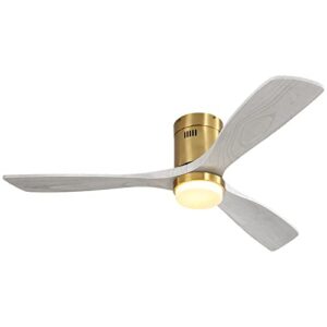 Sofucor 52 Inch Low Profile Ceiling Fan With Light 3 Carved Wood Fan Blade Indoor Outdoor Modern Flush Mount Ceiling Fan Noiseless Reversible DC Motor Remote Control for Kitchen Bedroom Farmhouse