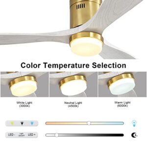 Sofucor 52 Inch Low Profile Ceiling Fan With Light 3 Carved Wood Fan Blade Indoor Outdoor Modern Flush Mount Ceiling Fan Noiseless Reversible DC Motor Remote Control for Kitchen Bedroom Farmhouse