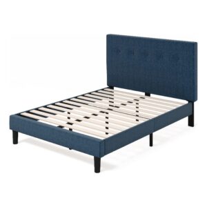 zinus omkaram upholstered platform bed frame / mattress foundation / wood slat support / no box spring needed / easy assembly, queen