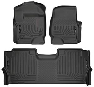 husky liners weatherbeater | fits 2017 – 2022 ford f – 250/f – 350, f – 450 super duty crew cab w/ fold flat storage, front & 2nd row liners – black, 3 pc.| 94061