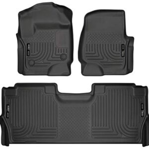 Husky Liners Weatherbeater | Fits 2017 - 2022 Ford F - 250/F - 350, F - 450 Super Duty Crew Cab w/ Fold Flat Storage, Front & 2nd Row Liners - Black, 3 pc.| 94061