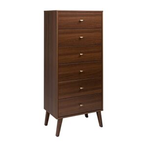 prepac milo mid-century 6 drawer tall dresser chest for bedroom, dresser, 16″ d x 25″ w x 56.25″ h, cherry