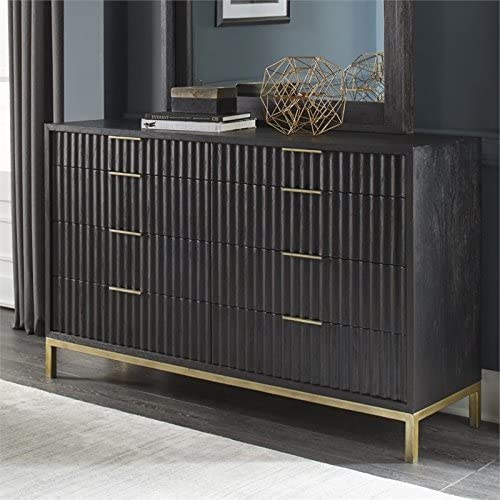 Modus Furniture Solid Wood Dresser, 8-Drawer, Kentfield - Black Drifted Oak