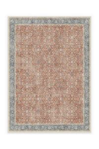 ruggable celestine washable rug – perfect vintage area rug for living room bedroom kitchen – pet & child friendly – stain & water resistant – coral 5’x7′ (standard pad)