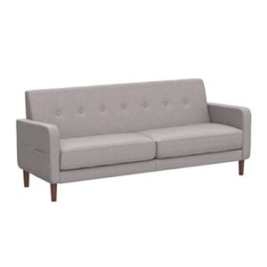 mellow adair mid-century modern loveseat/sofa/couch with armrest pockets, light grey