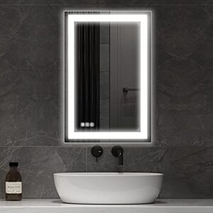 umzodo 24″x36″ led mirror frameless with color changing, dimmer, defogger, even light bar without dark corner for bathroom entrance vanity, vertical or horizontal