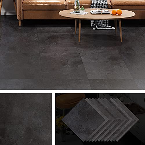 Livelynine 32-Pack Removable Floor Tiles Peel and Stick Flooring Charcoal Grey Vinyl Flooring Waterproof Bathroom Floor Tile Stickers Stick On Laminate Flooring Sticky Linoleum Flooring 12X12 Inch