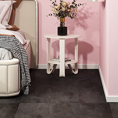 Livelynine 32-Pack Removable Floor Tiles Peel and Stick Flooring Charcoal Grey Vinyl Flooring Waterproof Bathroom Floor Tile Stickers Stick On Laminate Flooring Sticky Linoleum Flooring 12X12 Inch