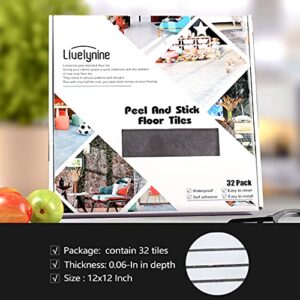 Livelynine 32-Pack Removable Floor Tiles Peel and Stick Flooring Charcoal Grey Vinyl Flooring Waterproof Bathroom Floor Tile Stickers Stick On Laminate Flooring Sticky Linoleum Flooring 12X12 Inch