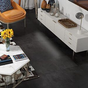 Livelynine 32-Pack Removable Floor Tiles Peel and Stick Flooring Charcoal Grey Vinyl Flooring Waterproof Bathroom Floor Tile Stickers Stick On Laminate Flooring Sticky Linoleum Flooring 12X12 Inch