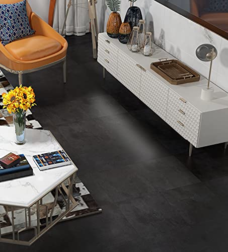 Livelynine 32-Pack Removable Floor Tiles Peel and Stick Flooring Charcoal Grey Vinyl Flooring Waterproof Bathroom Floor Tile Stickers Stick On Laminate Flooring Sticky Linoleum Flooring 12X12 Inch