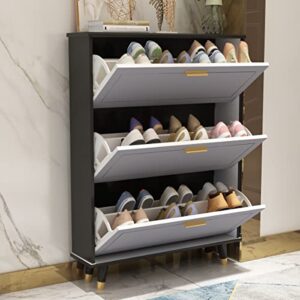 fufu&gaga shoe cabinet with 3 flip drawers for entryway, modern shoe storage cabinet, freestanding shoe rack storage organizer (35.4”w x 9.5”d x 47.2”h)