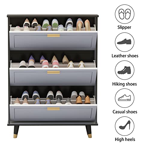 FUFU&GAGA Shoe Cabinet with 3 Flip Drawers for Entryway, Modern Shoe Storage Cabinet, Freestanding Shoe Rack Storage Organizer (35.4”W x 9.5”D x 47.2”H)