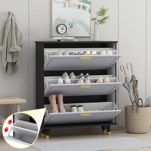 FUFU&GAGA Shoe Cabinet with 3 Flip Drawers for Entryway, Modern Shoe Storage Cabinet, Freestanding Shoe Rack Storage Organizer (35.4”W x 9.5”D x 47.2”H)