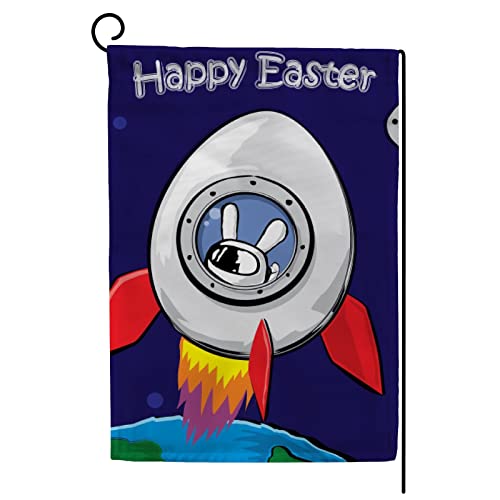 My Little Nest Seasonal Garden Flag Happy Easter Bunny Egg Spaceship Vertical Garden Flags Double Sided for Home Farmhouse Yard Holiday Flag Outdoor Decoration Banner 12"x18"