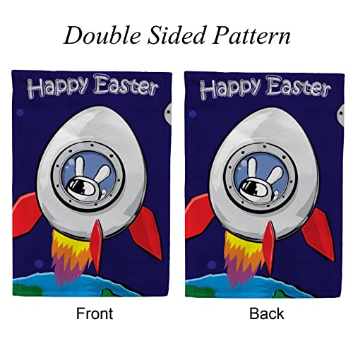 My Little Nest Seasonal Garden Flag Happy Easter Bunny Egg Spaceship Vertical Garden Flags Double Sided for Home Farmhouse Yard Holiday Flag Outdoor Decoration Banner 12"x18"