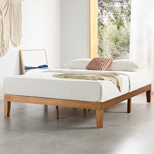 Mellow 12" Classic Solid Wood Platform Bed Frame w/Wooden Slats (No Box Spring Needed), Natural, Queen Size