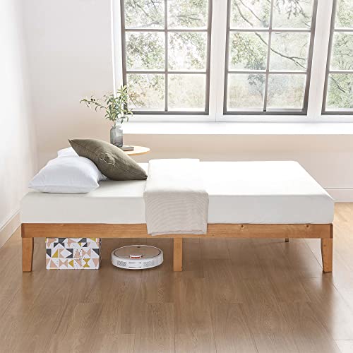 Mellow 12" Classic Solid Wood Platform Bed Frame w/Wooden Slats (No Box Spring Needed), Natural, Queen Size