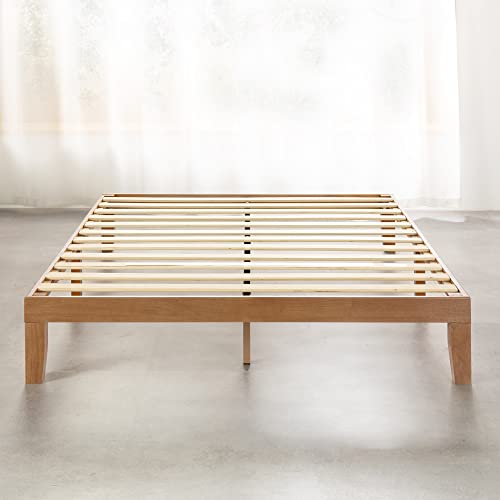 Mellow 12" Classic Solid Wood Platform Bed Frame w/Wooden Slats (No Box Spring Needed), Natural, Queen Size
