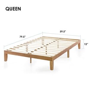 Mellow 12" Classic Solid Wood Platform Bed Frame w/Wooden Slats (No Box Spring Needed), Natural, Queen Size