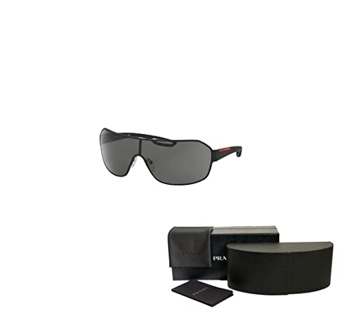 Prada PS52QS DG01A1 37MM Black Rubber/Grey Rectangle Sunglasses for Men + BUNDLE With Designer iWear Complimentary Eyewear Kit