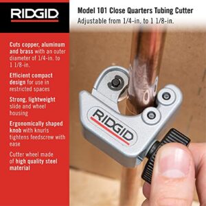 RIDGID 29963 Model 35S 1/4" to 1-3/8" Stainless Steel Tubing Cutter with X-CEL Knob, Silver & 40617 Model 101 Close Quarters Tubing Cutter with 1/4"-1-1/8" Cutting Capacity, Silver