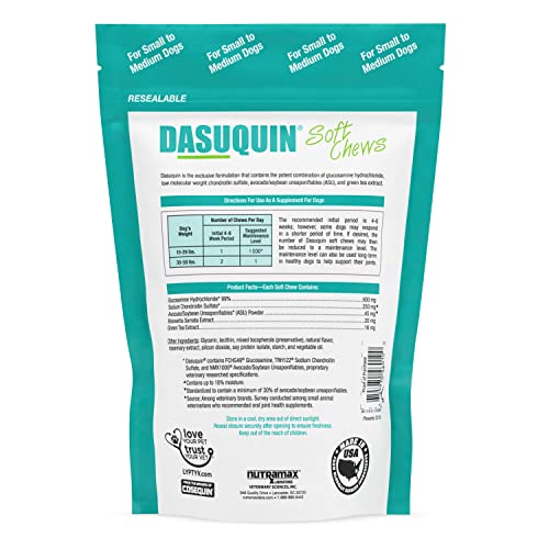 Nutramax Dasuquin Joint Health Supplement for Small to Medium Dogs - With Glucosamine, Chondroitin, ASU, Boswellia Serrata Extract, Green Tea Extract, 84 Soft Chews