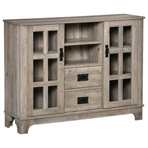 homcom kitchen sideboard, glass door buffet cabinet, coffee bar cabinet with storage drawers & adjustable shelves for living room, grey