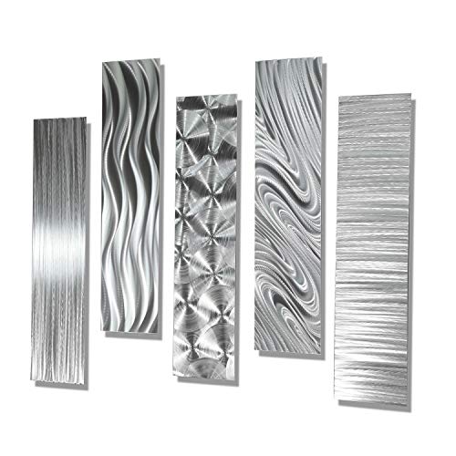 Statements2000 Silver Metal Wall Art Decor, Set of Five 24" x 6" Wall Art Sculptures, Contemporary Décor by Jon Allen Metal Art