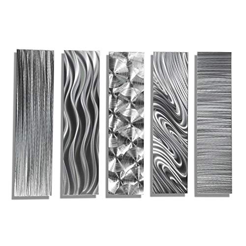 Statements2000 Silver Metal Wall Art Decor, Set of Five 24" x 6" Wall Art Sculptures, Contemporary Décor by Jon Allen Metal Art