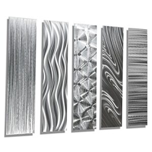 Statements2000 Silver Metal Wall Art Decor, Set of Five 24" x 6" Wall Art Sculptures, Contemporary Décor by Jon Allen Metal Art