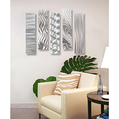 Statements2000 Silver Metal Wall Art Decor, Set of Five 24" x 6" Wall Art Sculptures, Contemporary Décor by Jon Allen Metal Art