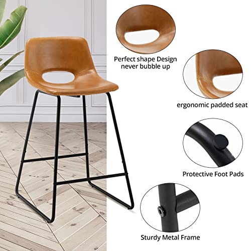 Roxana Boho Counter Height Bar Stools Faux Leather Bar Stools Set of 4,Urban Metal Dining Chairs Shop Stool with Backrest Indoor Kitchen,Urban Industrial Counter Chairs for Kitchen Island 24" Brown