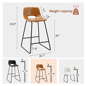 Roxana Boho Counter Height Bar Stools Faux Leather Bar Stools Set of 4,Urban Metal Dining Chairs Shop Stool with Backrest Indoor Kitchen,Urban Industrial Counter Chairs for Kitchen Island 24" Brown