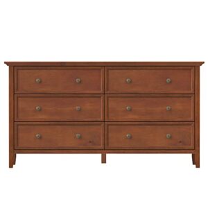 IKENO 6 Drawer Double Dresser, 55 inch Solid Wood Bedroom Dresser in Caramel