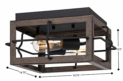 Tawson Amos Modern Farmhouse 2-Light Flush Mount Ceiling Light with Wood Shade for Hallway, Entryway, Passway, Dining Room, Bedroom, Garage, Kitchen Island, Balcony Living Room