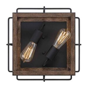 Tawson Amos Modern Farmhouse 2-Light Flush Mount Ceiling Light with Wood Shade for Hallway, Entryway, Passway, Dining Room, Bedroom, Garage, Kitchen Island, Balcony Living Room