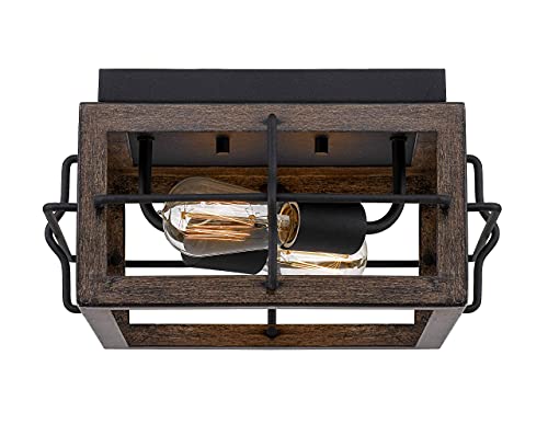 Tawson Amos Modern Farmhouse 2-Light Flush Mount Ceiling Light with Wood Shade for Hallway, Entryway, Passway, Dining Room, Bedroom, Garage, Kitchen Island, Balcony Living Room