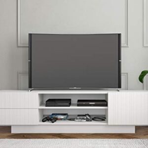 Nexera Marble, White 72-inch TV Stand, White Matte Lacquer and White Melamine,