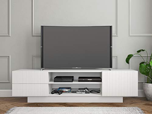 Nexera Marble, White 72-inch TV Stand, White Matte Lacquer and White Melamine,