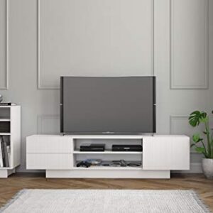 Nexera Marble, White 72-inch TV Stand, White Matte Lacquer and White Melamine,