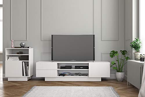 Nexera Marble, White 72-inch TV Stand, White Matte Lacquer and White Melamine,