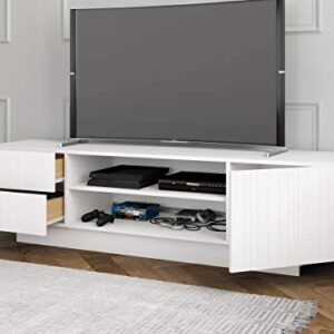 Nexera Marble, White 72-inch TV Stand, White Matte Lacquer and White Melamine,