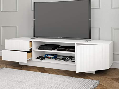 Nexera Marble, White 72-inch TV Stand, White Matte Lacquer and White Melamine,