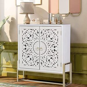 phi villa white accent cabinet storage cabinet with doors buffet cabinet pantry cabinet sideboard for dining room hollow carved